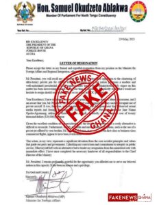 Fake Letter of Hon Samuel Okudzeto's resignation