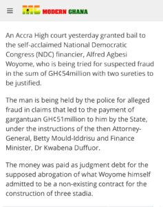Story on Woyome bail conditions