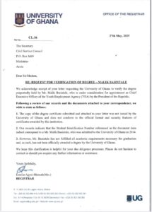 fake letter attributed to the University of Ghana