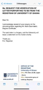 response from the University of Ghana